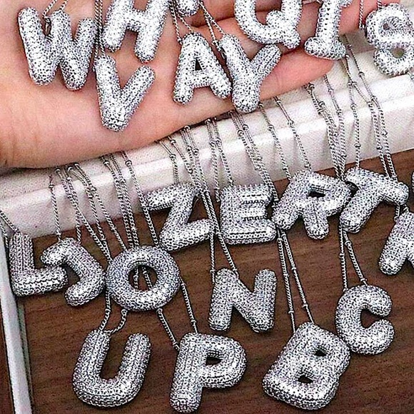 Sterling Silver Bubble Balloon Initial Necklace-Gold - Picture 1 of 5